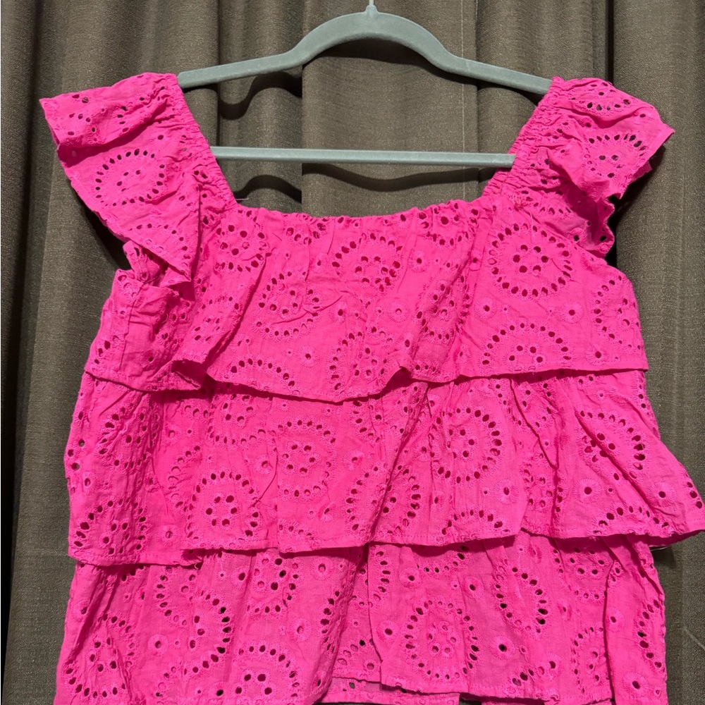 Available Pink Eyelet Ruffle Tank Top, Size S - Picture 3 of 5